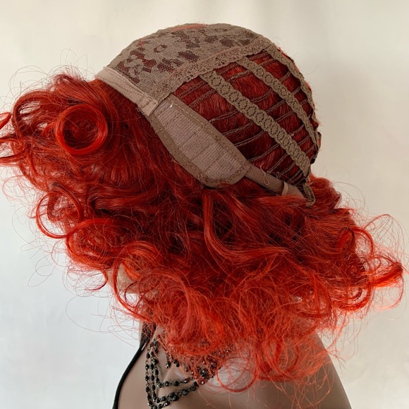 A Pretty Fire Red Color Curly Premium Fiber “Put On & Go” Wig - Picture 6 of 8